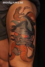 Thigh Asian traditional painted devil prajna with snake tattoo pattern