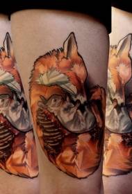 Leg new style colored fox with rabbit tattoo pattern