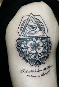 The eye of God outside the thigh and the English tattoo pattern