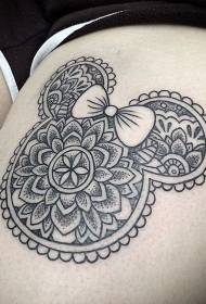Simpatico modello di tatuaggio floreale ornamentale a forma di minnie nero