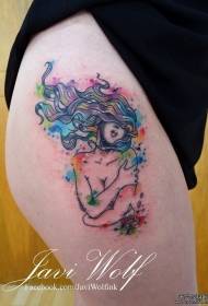 Thigh sexy color splash girl tattoo pattern