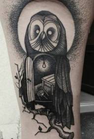 Thigh old school black owl shape house tattoo pattern