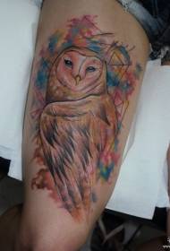 Thigh, European and American ink owl tattoo pattern