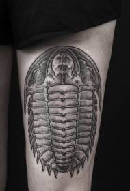 Black gray insect thigh tattoo pattern