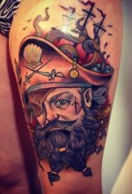 Leg vintage color pirate with ship tattoo pattern
