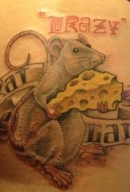 Ser i litery z szarym wzorem tatuażu na udzie myszy