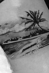 Velmi realistická pláž stehna s tetováním palmy