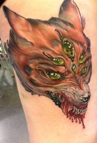 Mysterious evil monster six-eyed fox tattoo pattern
