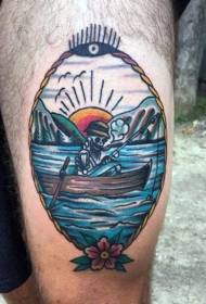 Leg color funny fisherman skeleton tattoo pattern
