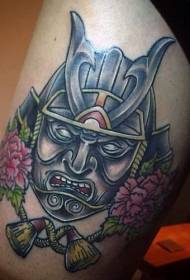 Colorful sergeant mask tattoo in leg illustration style