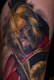 Leg color realistic Spartan warrior tattoo pattern