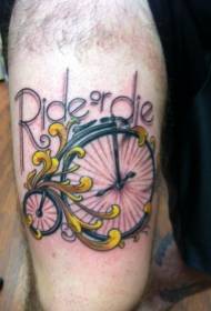 Thigh cartoon vintage bicycle and letter tattoo pattern