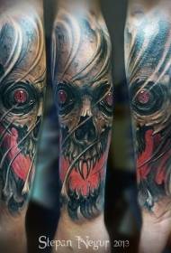 Arm new school style color demon skull tattoo pattern