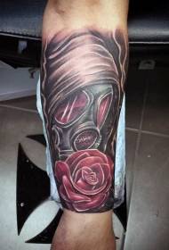 Arm illustration style colorful rose gas mask tattoo