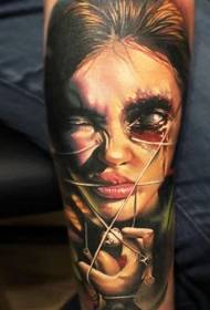 Arm color horror style monster woman tattoo pattern