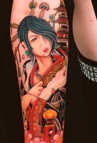 arm color cartoon style geisha tattoo pattern