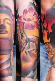 Armillustrationsstil af farverig tatovering med Buddha-statue