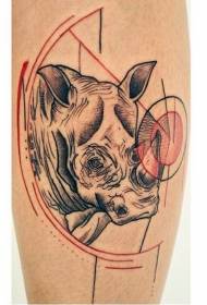Uzorak tetovaže nosoroga u boji u stilu rezbarenja ruku
