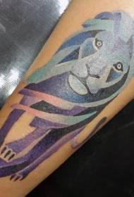 Imagem de tatuagem de leão geométrico de estilo de gravura de cor de braço