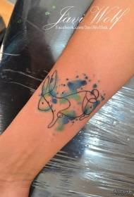 Small arm line bunny splash ink color tattoo pattern