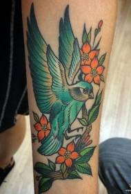 Small arm school color bird European and American tattoo pattern