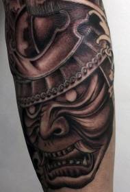 Arm anger mysterious warrior mask tattoo pattern