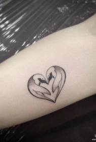 Patrón de tatuaje fresco pequeño en forma de corazón de cisne de tobillo
