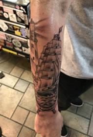 Tattoo sailboat male student's arm on black gray sailing tattoo picture