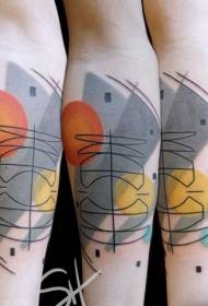 Arm fun colorful personality geometric tattoo pattern