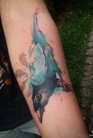 Small arm color splash ink European and American crow tattoo pattern