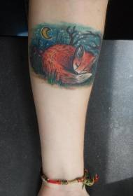 Fox Fox tatoveringsmønster i armfarvet nattskov