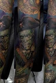 Arm colorful zombie pirate tattoo pattern