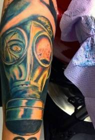手臂彩色女人戴防毒面具纹身图案