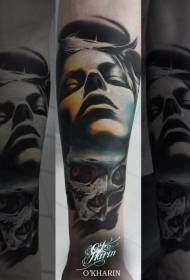 Colorful woman skull tattoo pattern in arm realistic style