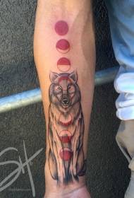 Arm mysterious colored round and wolf tattoo pattern