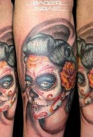 Armkleur Mexikaanse sterfgodin tatoeëringpatroon