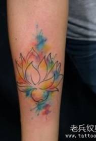 Small arm color splash ink lotus tattoo pattern