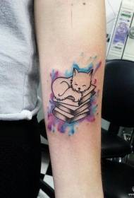 लहान आर्म रंग लहान ताज्या स्प्लॅश शाई मांजरी पुस्तक टॅटू नमुना