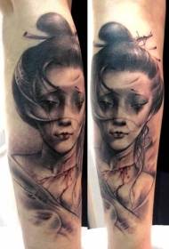 Small arm color beautiful Asian girl portrait tattoo pattern