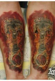 Arms spectacular realism style colored burning piston tattoo