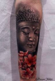 Arms in realism style, colorful Buddha statue tattoo