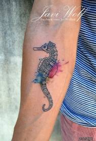 Brako hipokampo kolora splash inko tatuaje ŝablono