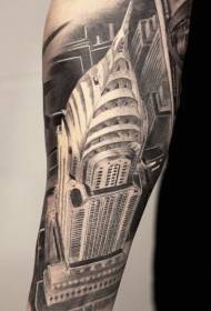 arm aerial view black and white American Empire building tattoo pattern