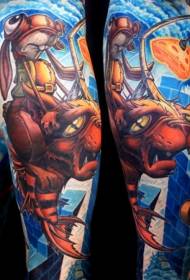 Tema crtića u boji ruke različitih tetovaža heroja