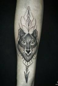 Little wolf head geometric line tattoo pattern