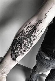 男性小臂老鹰钢笔画风格纹身图案