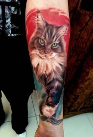 modèle de tatouage de portrait de chat réaliste magnifique petit bras