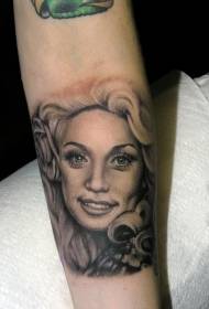 Arm gray senior engraving female portrait tattoo pattern
