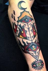 Brazo pirámide misteriosa colorida de estilo antigo con tatuaxe de ollos
