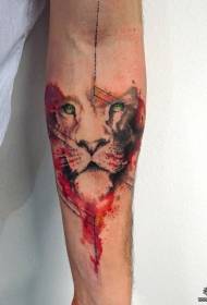 Small arm color splash ink lion tattoo pattern